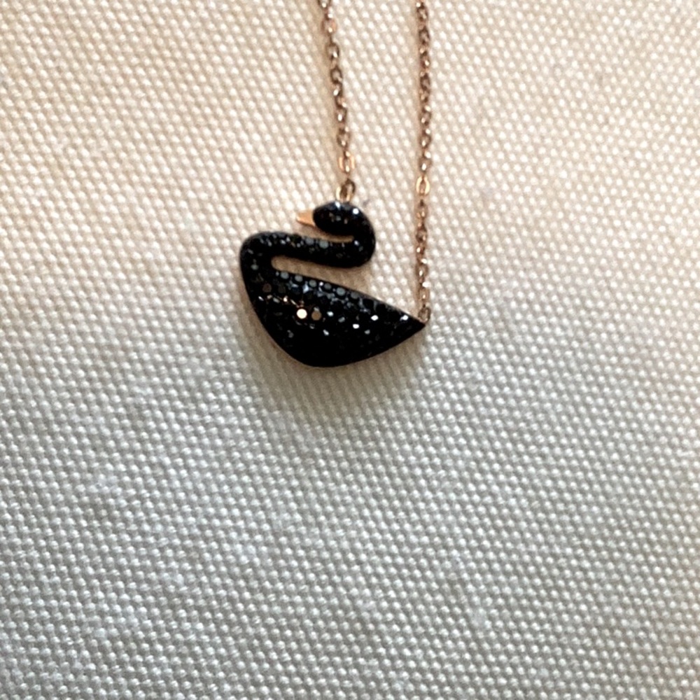 Black diamond swan necklace